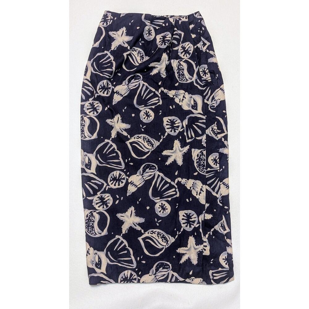 Vintage Carroll Reed Nautical Sea Shell Faux Wrap Linen Sarong Skirt SIZE 4